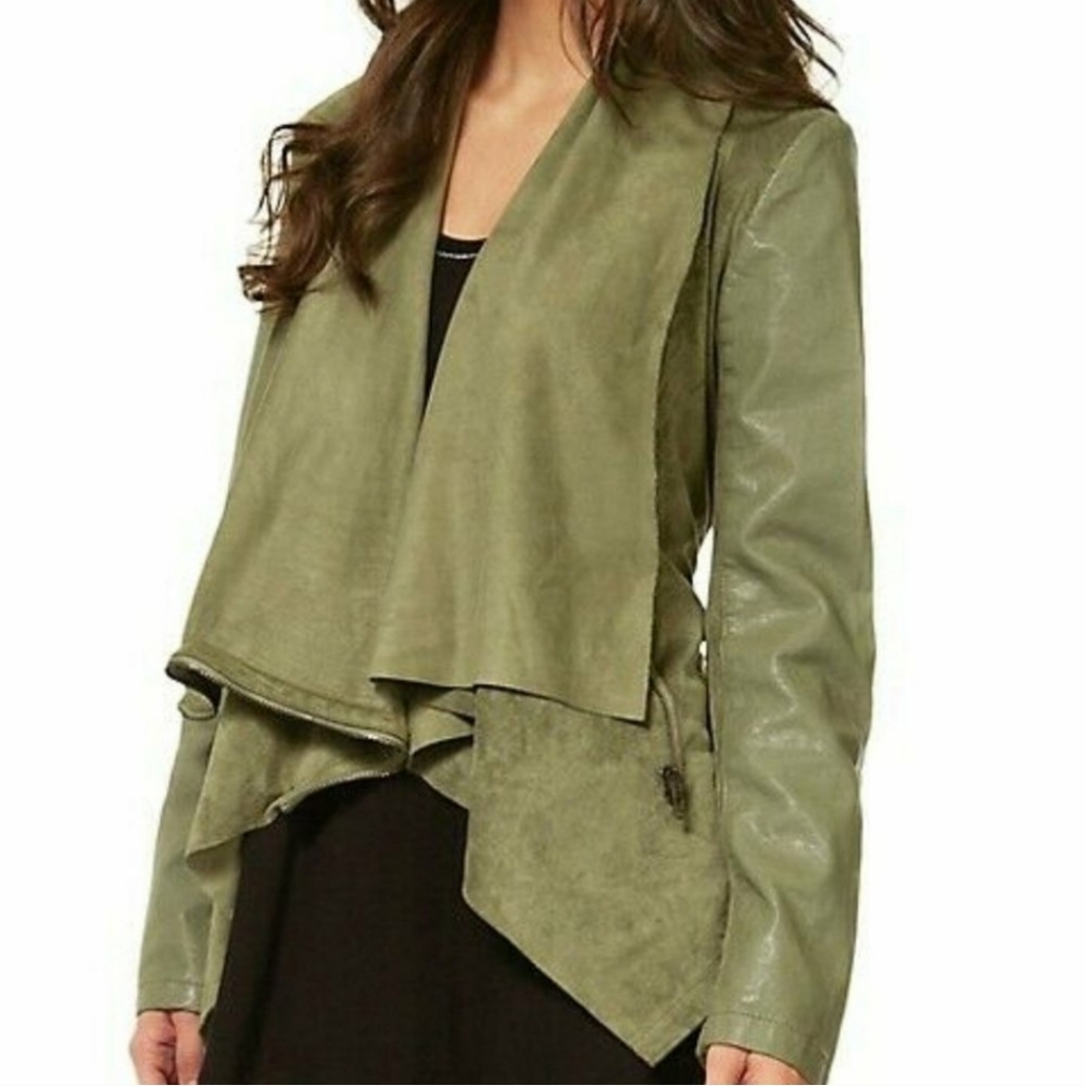 Dex Asymmetrical Moto Jacket Draped, Faux Suede & Faux Leather